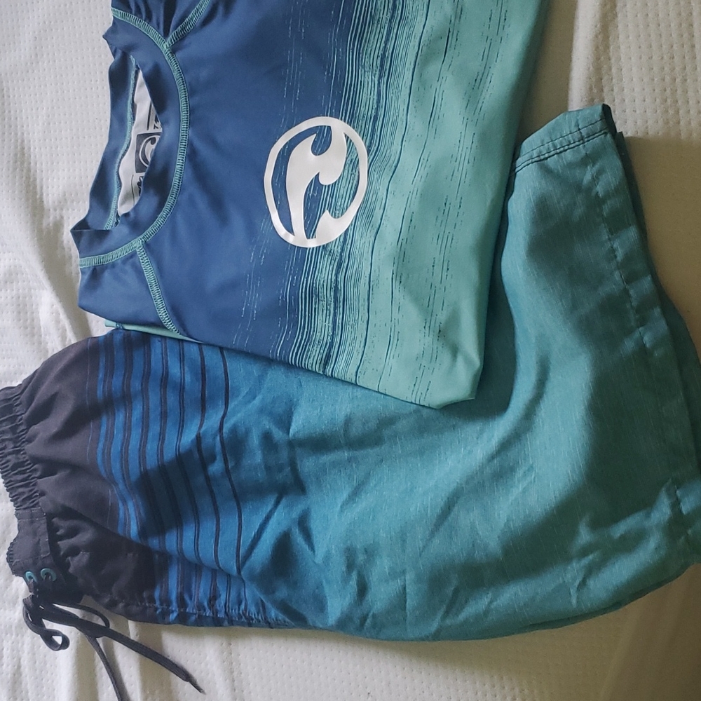 Swim trunks and rashguard shirt